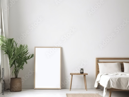 Minimalist Poster in White Room With Modern Decor Using Generative AI