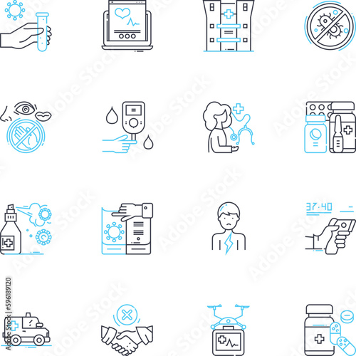 Digital therapy linear icons set. Virtual, Remote, Online, E-therapy, Teletherapy, Digital mental health, Online counseling line vector and concept signs. Cybertherapy,Digital wellbeing,E-counseling