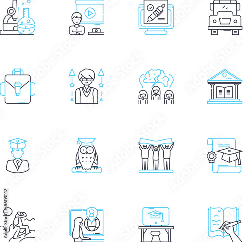 Continuing Education linear icons set. Development, Progression, Advancement, Learning, Growth, Improvement, Education line vector and concept signs. Enrichment,Training,Upgrading outline