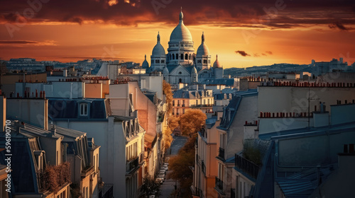 Montmartre. Breathtaking travel destination place. Generative AI