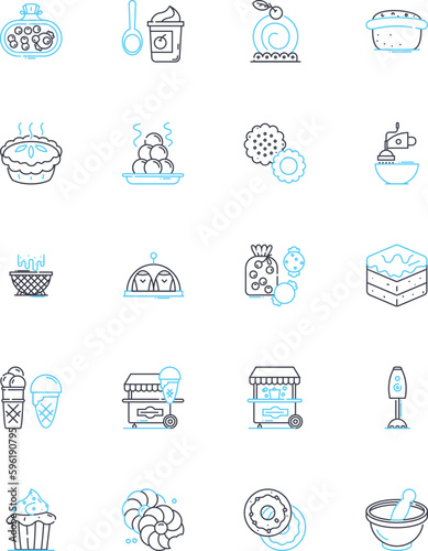 Salad maker linear icons set. Chopper, Slicer, Dicer, Grater, Spinner, Mixer, Processor line vector and concept signs. Shredder,Julienne,Mandoline outline illustrations