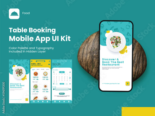 Table Booking Mobile App UI Kit Including As Sign In, Sign Up, Menu and Reserved Table Details For Responsive Website.