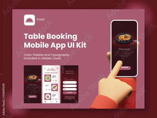Table Booking Mobile App UI Kit Including As Sign In, Sign Up, Menu and Reserved Table Details For Responsive Website.