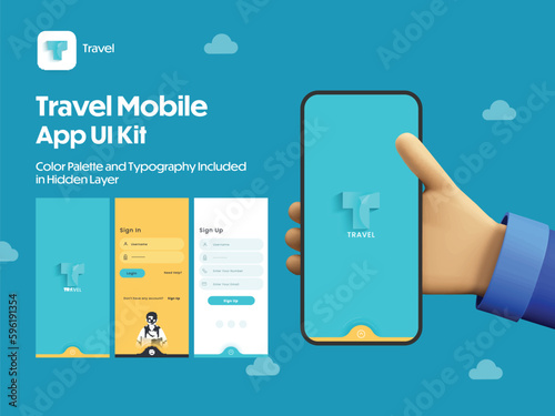 Set of UI, UX, GUI Screens Travel App Including Like As Sign In, Sign Up for Mobile Application or Responsive Website.
