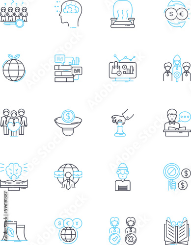 Financial deceit linear icons set. Fraud, Embezzlement, Scam, Deception, Theft, Corruption, Ponzi line vector and concept signs. Shady,Misconduct,Misappropriation outline illustrations