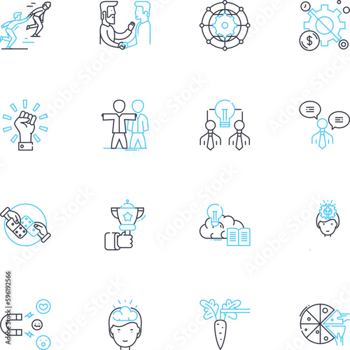 Personal success linear icons set. Ambition, Tenacity, Discipline, Perseverance, Confidence, Resilience, Empowerment line vector and concept signs. Determination,Grit,Focus outline illustrations