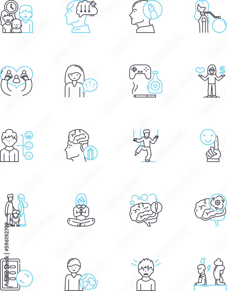 Emotional intelligence linear icons set. Empathy, Self-awareness, Self-regulation, Motivation, Social skills, Perception, Understanding line vector and concept signs. Compassion,Mindfulness,Persuasion