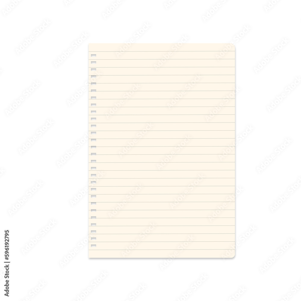 Blank notepad page with space for text or images with shadow, isolated on transparent background. PNG image.