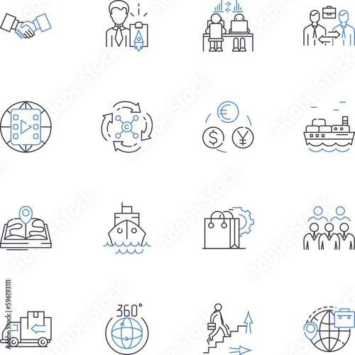 Worldwide transactions line icons collection. Globalization, Currency, Forex, Interchange, Wire, Remittance, Exchange vector and linear illustration. International,Mtary,Transfer outline signs set