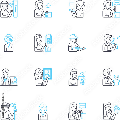 Identities linear icons set. Belonging, Diversity, Culture, Personality, Gender, Ethnicity, Race line vector and concept signs. Social status,Nationality,Religion outline illustrations
