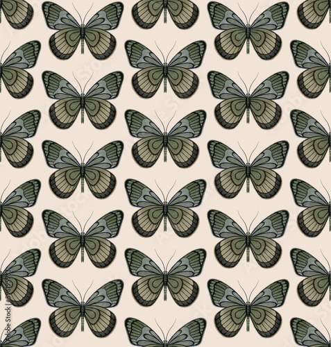 LIGHT PINK SEAMLESS PATTERN WITH MULTI-COLORED PASTEL DIGITAL WATERCOLOR BUTTERFLIES © elena