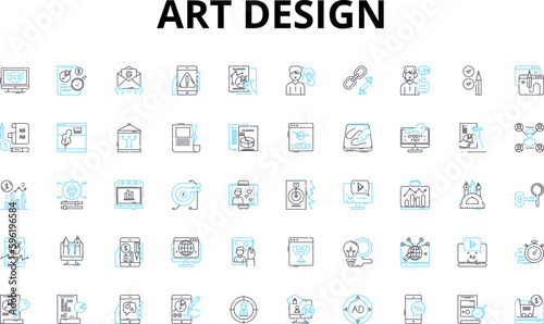 Art design linear icons set. Creativity, Imagination, Aesthetics, Visuals, Inspiration, Expression, Sketching vector symbols and line concept signs. Graphics,Sketches,Paintings illustration