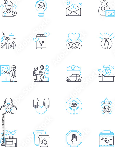 Environmental preservation linear icons set. Sustainability, Conservation, Recycling, Green, Ecology, Renewable, Biodiversity line vector and concept signs. Ecosystem,Carbon,Habitat outline