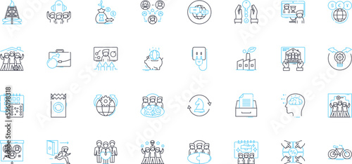 International outreach linear icons set. Global, Diversity, Unity, Cultural, Exchange, Outreach, Collaboration line vector and concept signs. Empowerment,Communication,Inclusivity outline