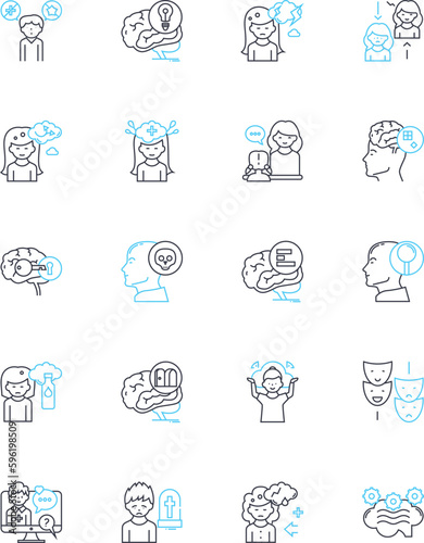 Psychological fitness linear icons set. Resilience, Adaptability, Self-awareness, Mindfulness, Empathy, Grit, Perseverance line vector and concept signs. Confidence,Positivity,Self-compassion outline
