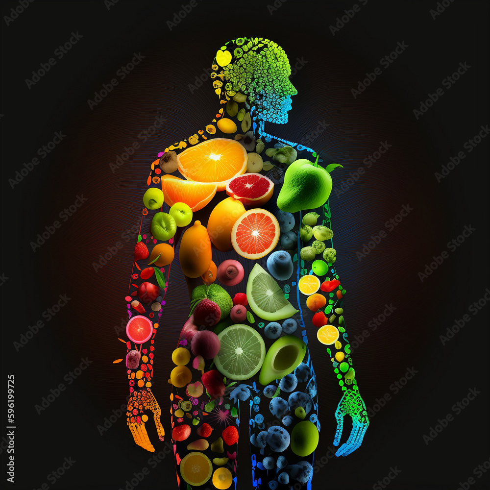 Fruits forming a human body metabolism and nutrition, Eating Diet Food for Energy and Digestion