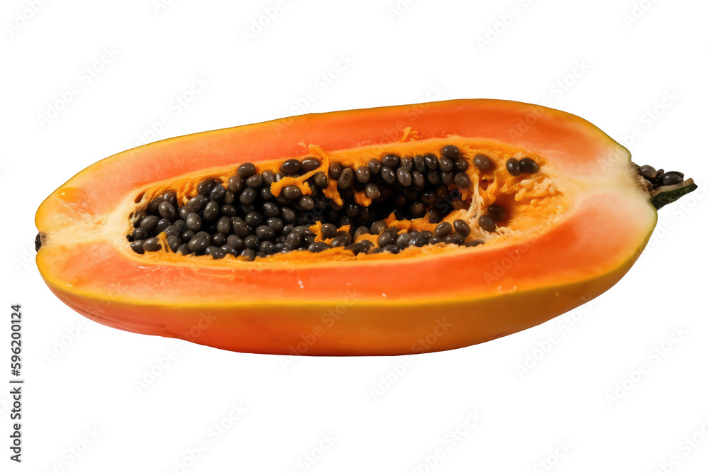Ripe papaya isolated on transparent background. Generative Ai Ripe papaya isolated on transparent background. Generative Ai