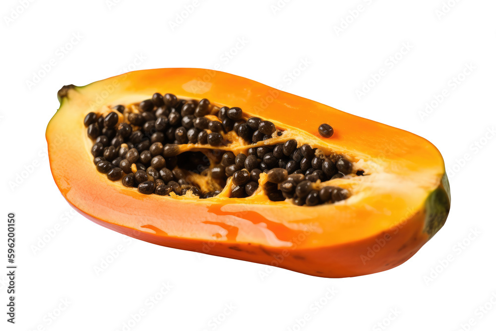 Ripe papaya isolated on transparent background. Generative Ai Ripe papaya isolated on transparent background. Generative Ai