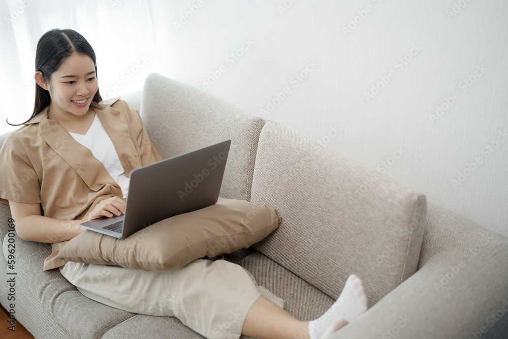 Start up Confident young asian business woman working in webcam group video call conference technology . Start up Confident young asian business woman working in webcam group video call conference technology .