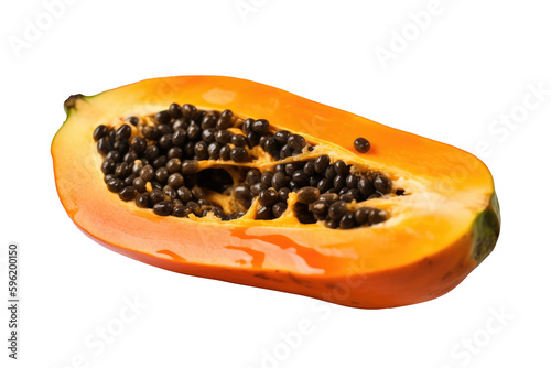 Ripe papaya isolated on transparent background. Generative Ai