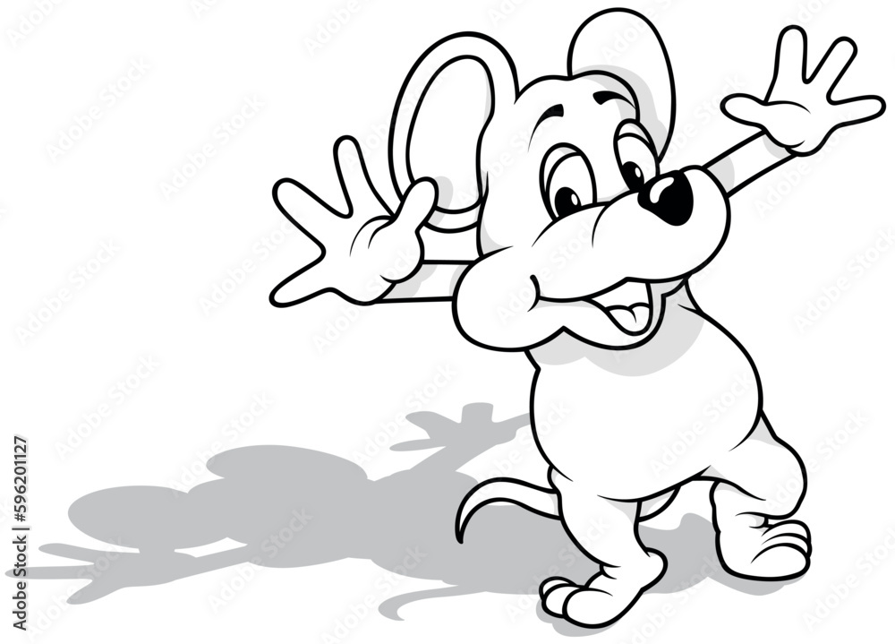 Drawing of a Standing Mouse with Paws Up