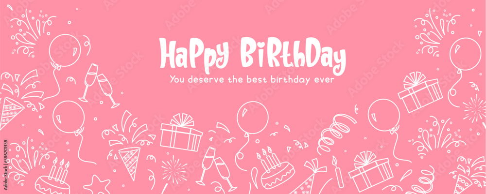 Happy birthday vector banner design. Birthday text with party and event ...