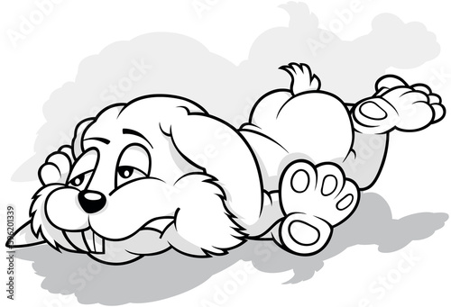 Drawing of a Cute Tired Bunny Lying on the Ground