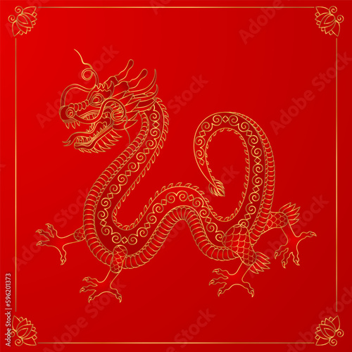 Traditional gold chinese dragon. 2024 Zodiac sign. Vector illustration.