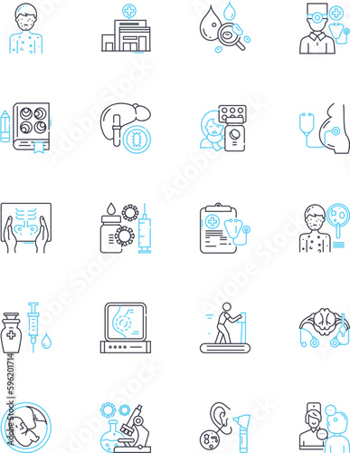 Wellness center linear icons set. Balance , Detox , Serenity , Energy , Mindfulness , Relaxation , Nutrition line vector and concept signs. Restoration ,Harmony ,Fitness outline illustrations