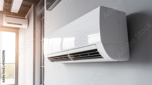 Close up of AC Unit on Wall, Modern Luxury Interior, Climate Control, Comfort, Generative AI Illustration