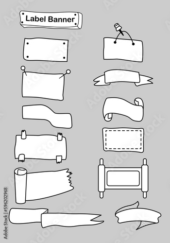 outline stroke ribbons and label banner set. flat design cartoon cute concept In the category. thin line. vector ,illustration