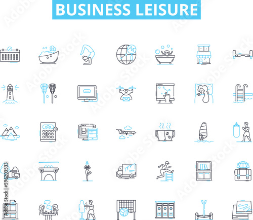Business leisure linear icons set. Nerking, Entertainment, Team-building, Relaxation, Hospitality, Retreats, Golf line vector and concept signs. Spa,Fine-dining,Luxury outline illustrations