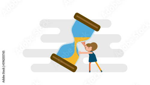 entrepreneur woman trying to stop sandglass before it fall. time management.