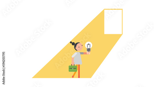 Business woman holding creative light bulb. Business vector illustration