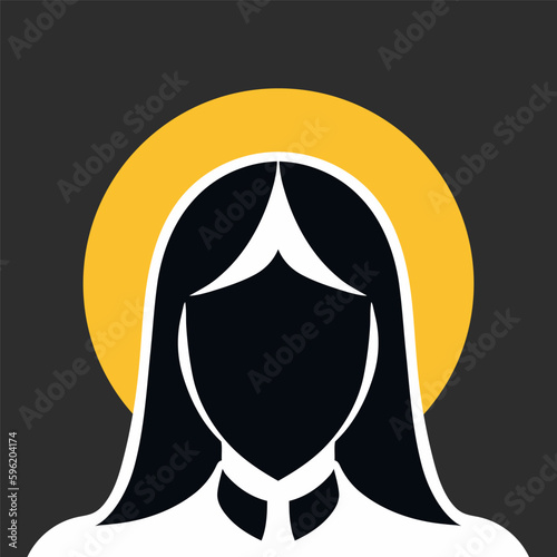 Vector avatar of a nun with a halo, face in the form of a shield.