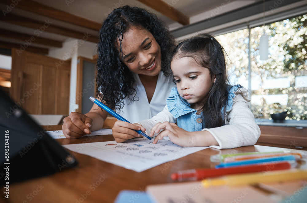 Study, home school and a mother teaching her daughter about math in the home living room. Education, homework and child development with a student girl learning from her female parent in a house Study, home school and a mother teaching her daughter about math in the home living room. Education, homework and child development with a student girl learning from her female parent in a house