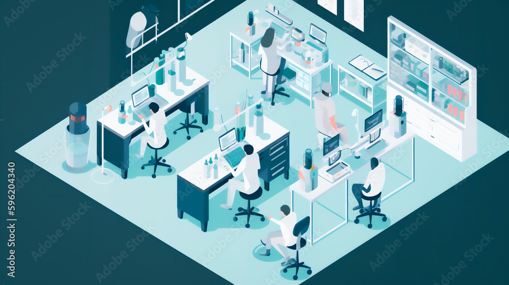 illustration of a laboratory setting with researchers conducting experiments on different animal cell cultures Generative AI illustration of a laboratory setting with researchers conducting experiments on different animal cell cultures Generative AI