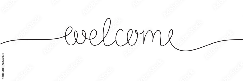 Welcome calligraphy lettering. One line continuous word welcome. Vector illustration. Welcome calligraphy lettering. One line continuous word welcome. Vector illustration.
