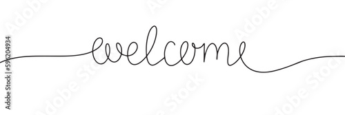 Welcome calligraphy lettering. One line continuous word welcome. Vector illustration.