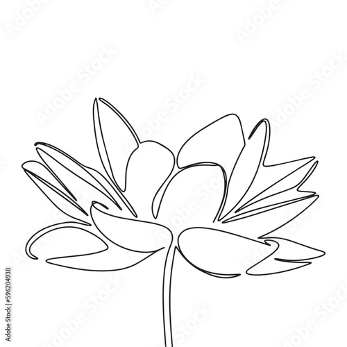 One line continuous flower. Hand drawn vector of water lily Nymphaea isolated on white background. Line art vector illustration. Outline