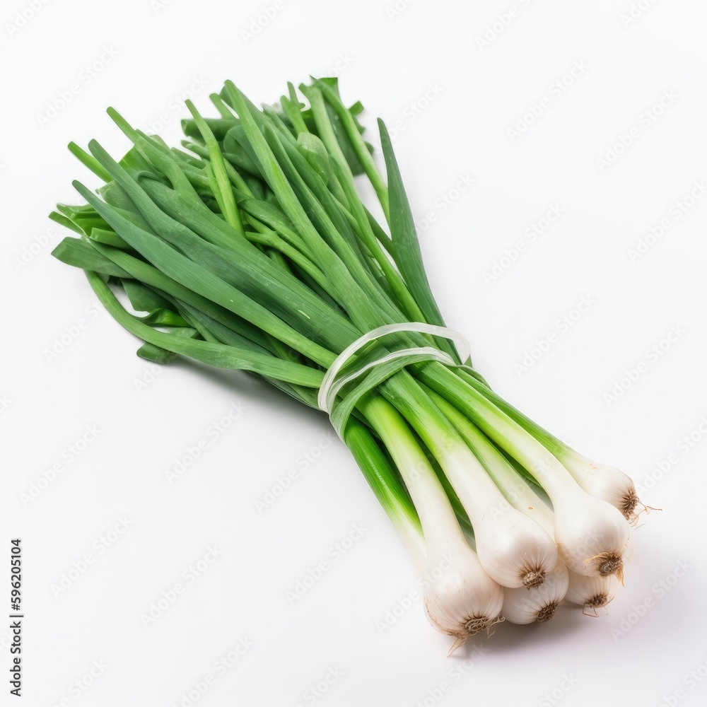 Green Onion Scallion Isolated on White. Generative AI Green Onion Scallion Isolated on White. Generative AI
