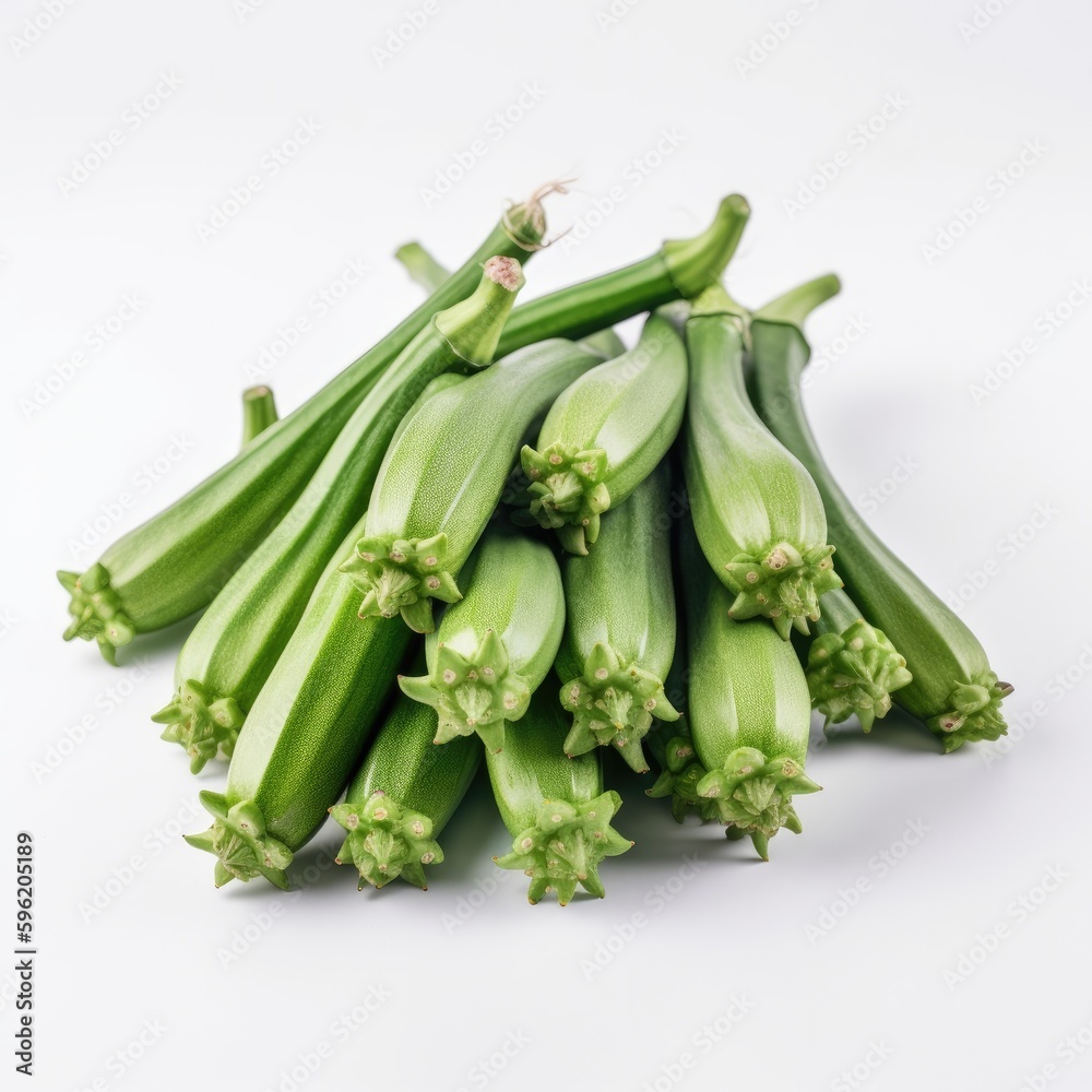 Okra Isolated on White. Generative AI Okra Isolated on White. Generative AI