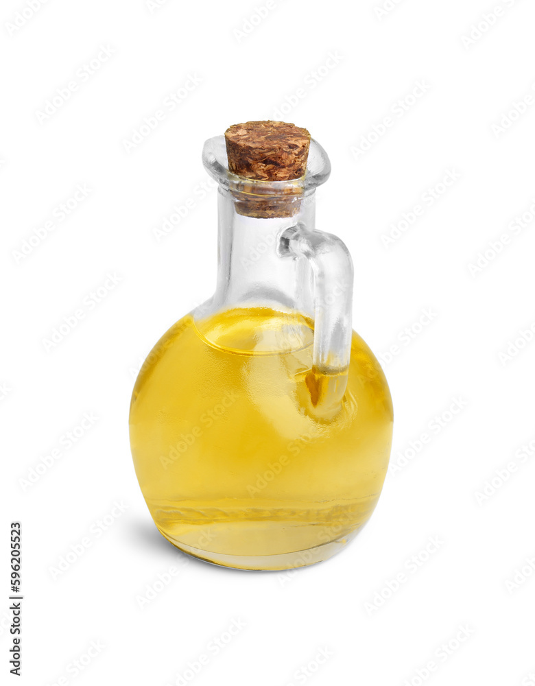 Glass jug of cooking oil isolated on white Glass jug of cooking oil isolated on white