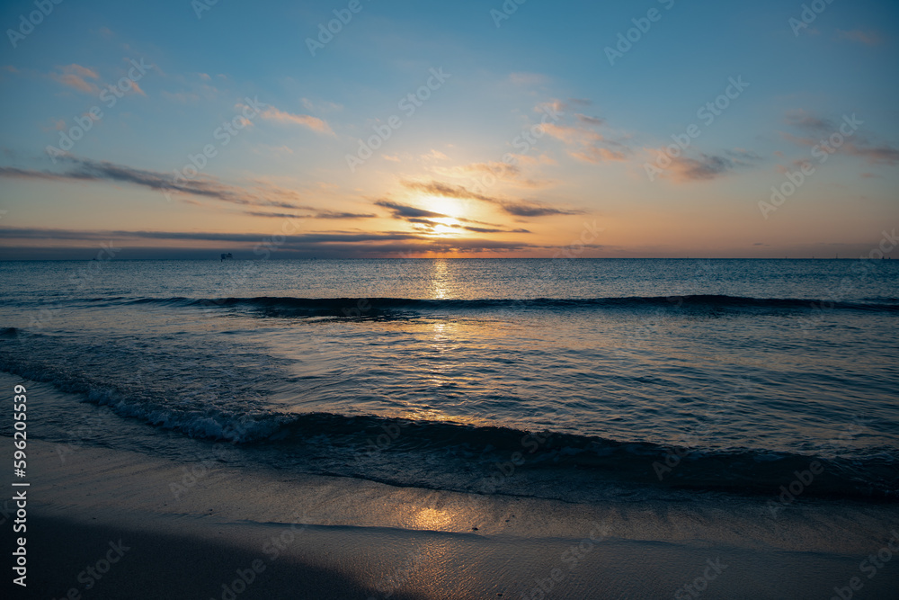 beautiful morning seascape with sea water on the summer beach