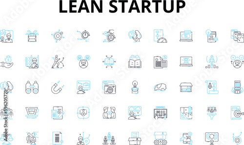 Lean startup linear icons set. Agility, Innovation, Validation, Iteration, Growth, Risk, Minimum vector symbols and line concept signs. Viable,Product-market fit,Customer-centric illustration