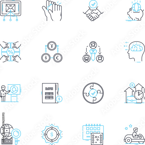 Social justice linear icons set. Equity, Equality, Diversity, Inclusion, Empowerment, Stereotypes, Discrimination line vector and concept signs. Marginalization,Oppression,Privilege outline photo