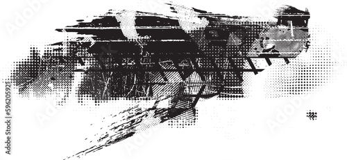 Glitch distorted geometric shape . Noise destroyed logo . Trendy defect error shapes . Glitched frame .Grunge textured . Distressed effect .Vector shapes with a halftone dots screen print texture.