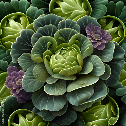 Ornamental green cabbage, leaves background. Generative AI.
