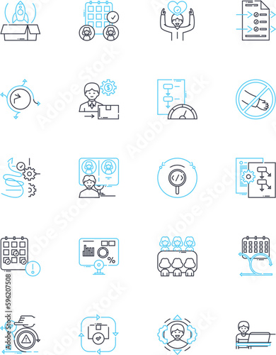 Joint effort linear icons set. Collaboration, Unity, Partnership, Synergy, Alliance, Companionship, Cohesion line vector and concept signs. Conjoint,Coordination,Fellowship outline illustrations