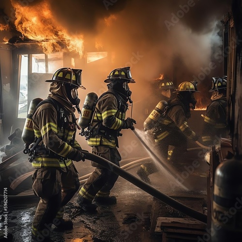 A Group of Firefighters Battling a Blaze